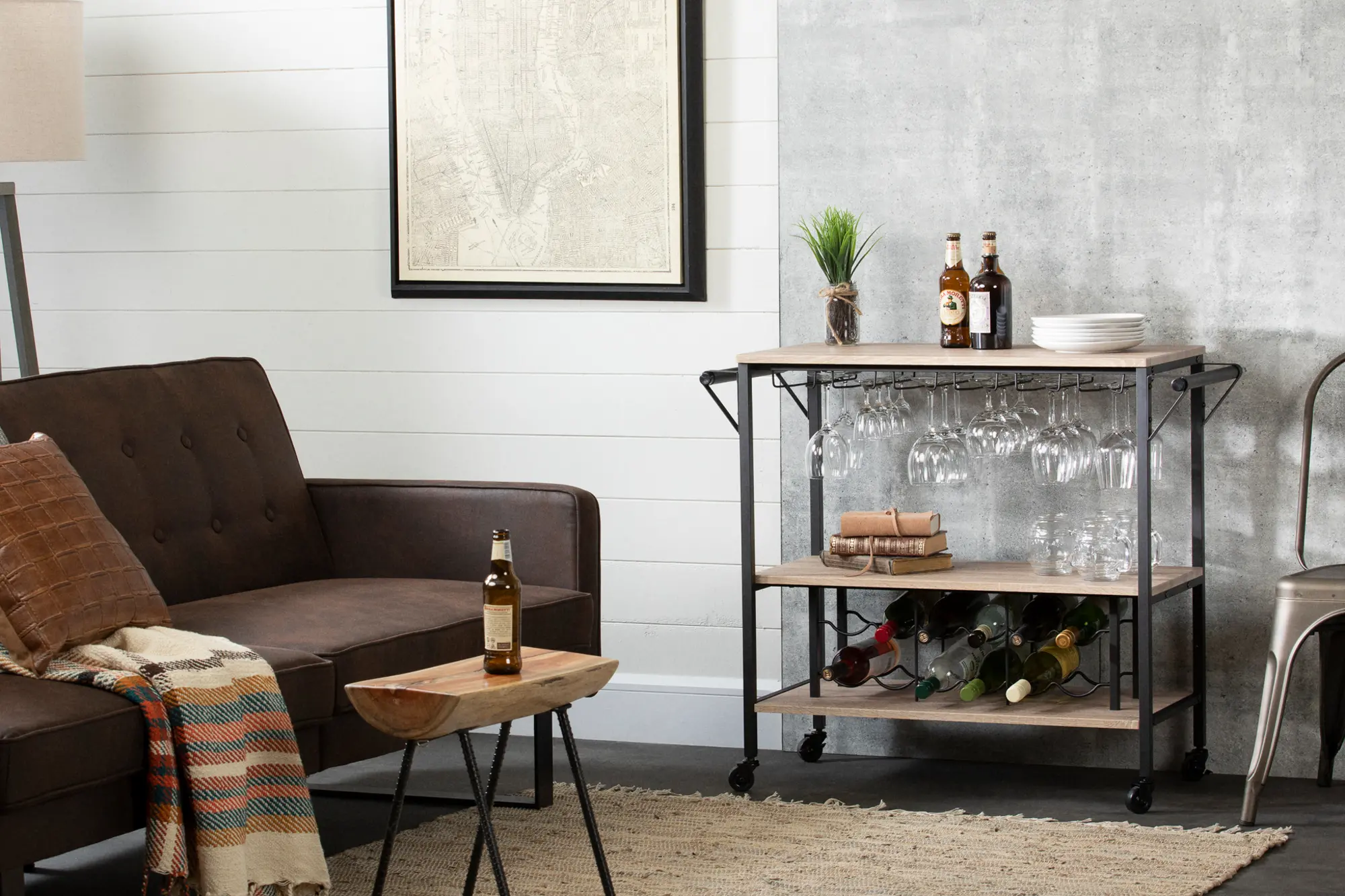 12070 White Oak and Black Industrial Bar Cart - Munich-2