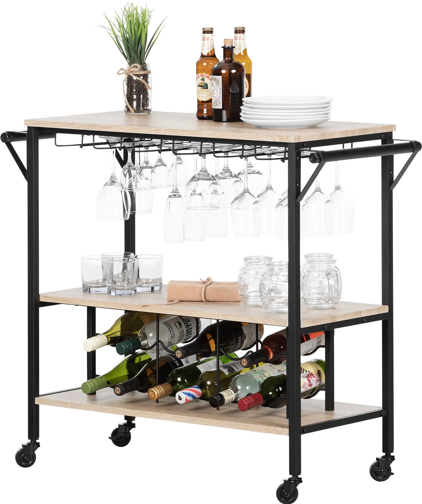12070 White Oak and Black Industrial Bar Cart - Munich-6
