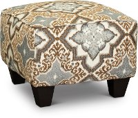 Casual Traditional Brown and Blue Accent Ottoman - Anna