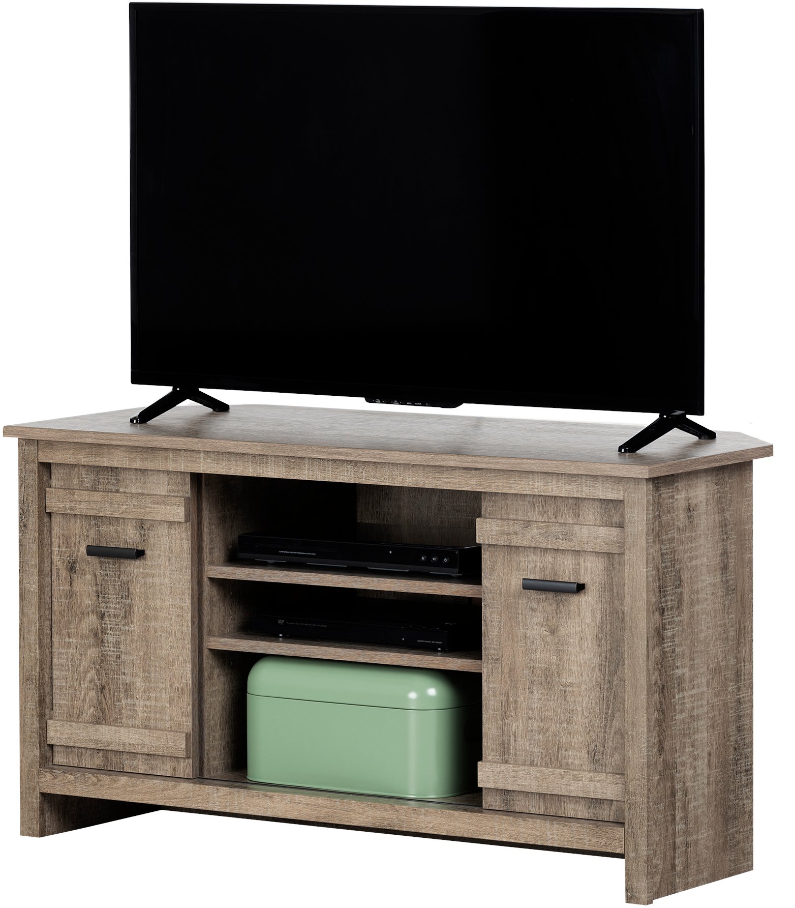 11927 40 Inch Weathered Oak Corner TV Stand - Exhibit-2