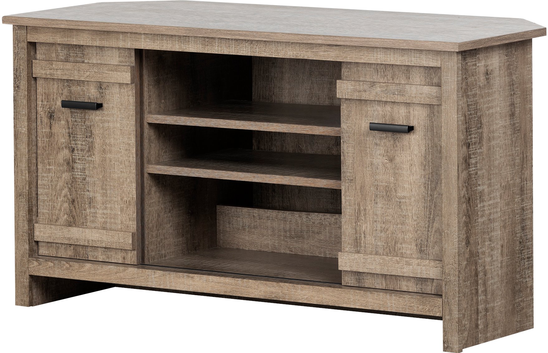 11927 40 Inch Weathered Oak Corner TV Stand - Exhibit-4
