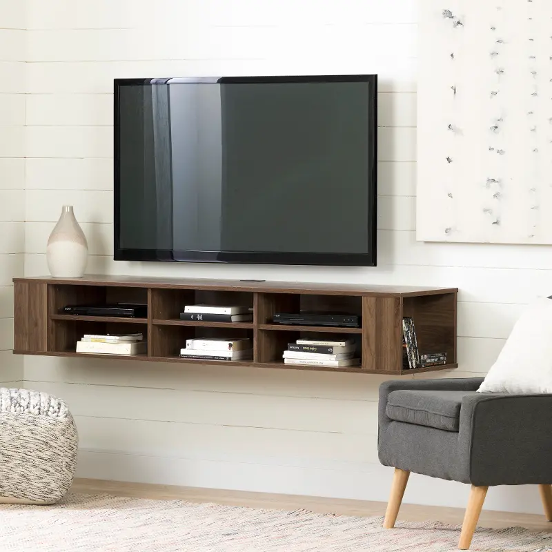 11963 City Life Natural Walnut 66 Inch Wall Mounted TV Stand - South Shore