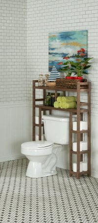 Antique Chestnut Solid Wood 2 Tier Space Saver Shelf with Side Storage - Dunnsville-4
