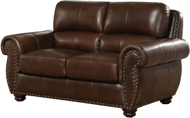 Traditional Brown Leather Loveseat Preston