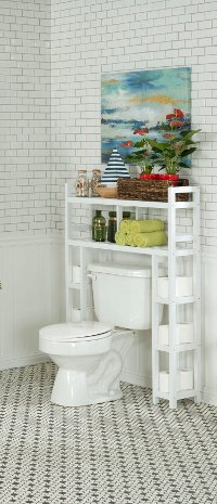 White Solid Wood 2 Tier Space Saver Shelf with Side Storage - Dunnsville-4