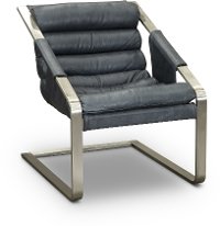 Modern Stainless Steel and Blue Leather Chair - Rolls