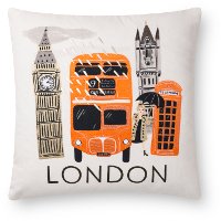 Multi Color Printed and Embroidered London Bus Throw Pillow