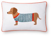 White and Multi Color Dog Printed and Embroidered Throw Pillow