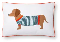 P6004-RP-MULTI White and Multi Color Dog Printed and Embroidered Throw Pillow