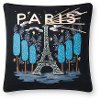 P6005-RP-BLACK-MULTI Black and Multi Color Paris Printed and Embroidered Throw Pillow