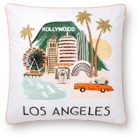 Multi Color Print and Embroidered Los Angeles Throw Pillow