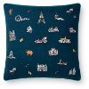 Clearance Indigo Blue Throw Pillow with Embroidered Icons