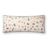 Ivory Rectangular Throw Pillow with Embroidered Icons
