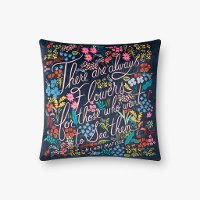 Midnight and Multi Color Flowers Throw Pillow