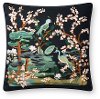 Black and Multi Color Bird Print and French Knot Throw Pillow