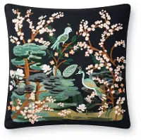 P6017-RP-BLACK/MULTI Black and Multi Color Bird Print and French Knot Throw Pillow