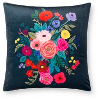 Midnight and Multi Color Floral Printed Throw Pillow