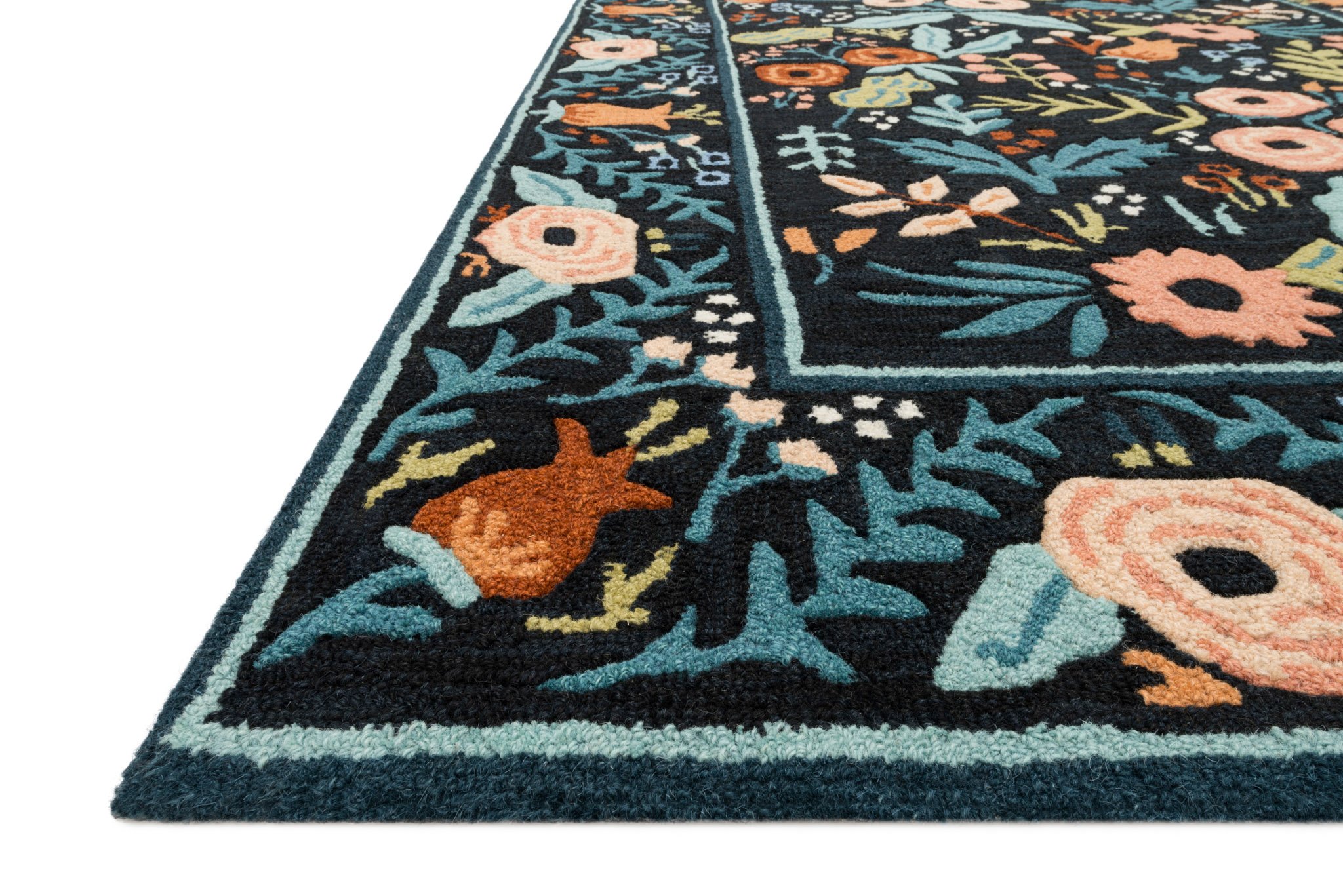 LES-01RP-BLACK5X7.6 5 x 8 Medium Black Autumn Flower Area Rug - Les Fleurs-2