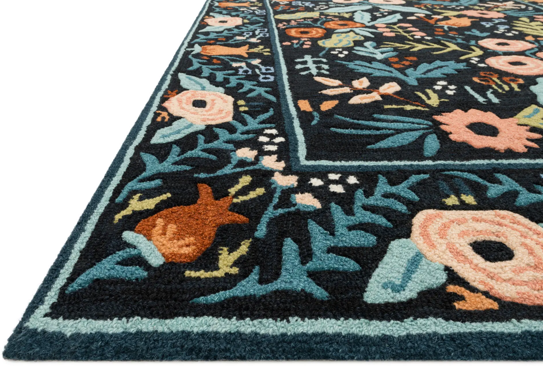 LES-01RP-BLACK5X7.6 5 x 8 Medium Black Autumn Flower Area Rug - Les Fleurs-2