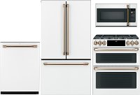 KIT Cafe 4 Piece Kitchen Appliance Package with Double Oven Gas Range - White