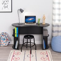Small Black Student Desk with Storage-5