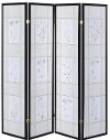 Black and Floral 4 Panel Transitional Folding Screen - Aidan