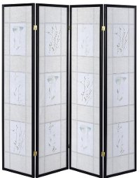 Black and Floral 4 Panel Transitional Folding Screen - Aidan