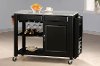 Black Kitchen Island Bar Cart on Wheels with Granite Top - Aldo