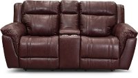 Chili Red Leather-Match Power Reclining Console Loveseat with Adjustable Headrest - Trent