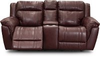 Chili Red Leather-Match Power Reclining Console Loveseat with Adjustable Headrest - Trent-2