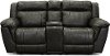 Gray Leather-Match Power Reclining Console Loveseat with Adjustable Headrest - Trent