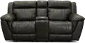 Gray Leather-Match Power Reclining Console Loveseat with Adjustable Headrest - Trent