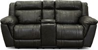 Gray Leather-Match Power Reclining Console Loveseat with Adjustable Headrest - Trent