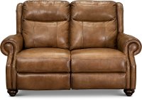 Toffee Brown Leather Power Reclining Loveseat with Power Headrest - Hancock