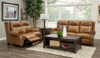 Toffee Brown Leather Power Reclining Loveseat with Power Headrest - Hancock-3