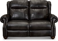 Dusk Gray Leather Power Reclining Loveseat with Power Headrest - Hancock