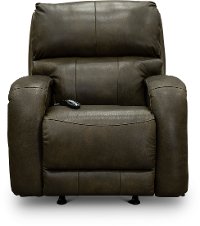 SoCozi Dark Olive Leather-Match Rocker Power Recliner - Fame
