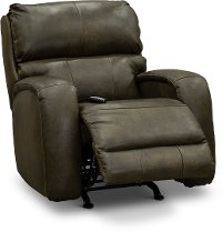 SoCozi Dark Olive Leather-Match Rocker Power Recliner - Fame-2