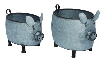 10 Inch Metal Country Pig Planter