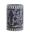 Royal Blue Round Drum Accent Table with White Vine Detailing-2