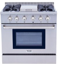 HRG3617U Thor 36 Inch Professional Gas Range with Griddle in Stainless Steel