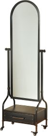Blackened Gray Galvanized Cheval Mirror With Storage Drawer
