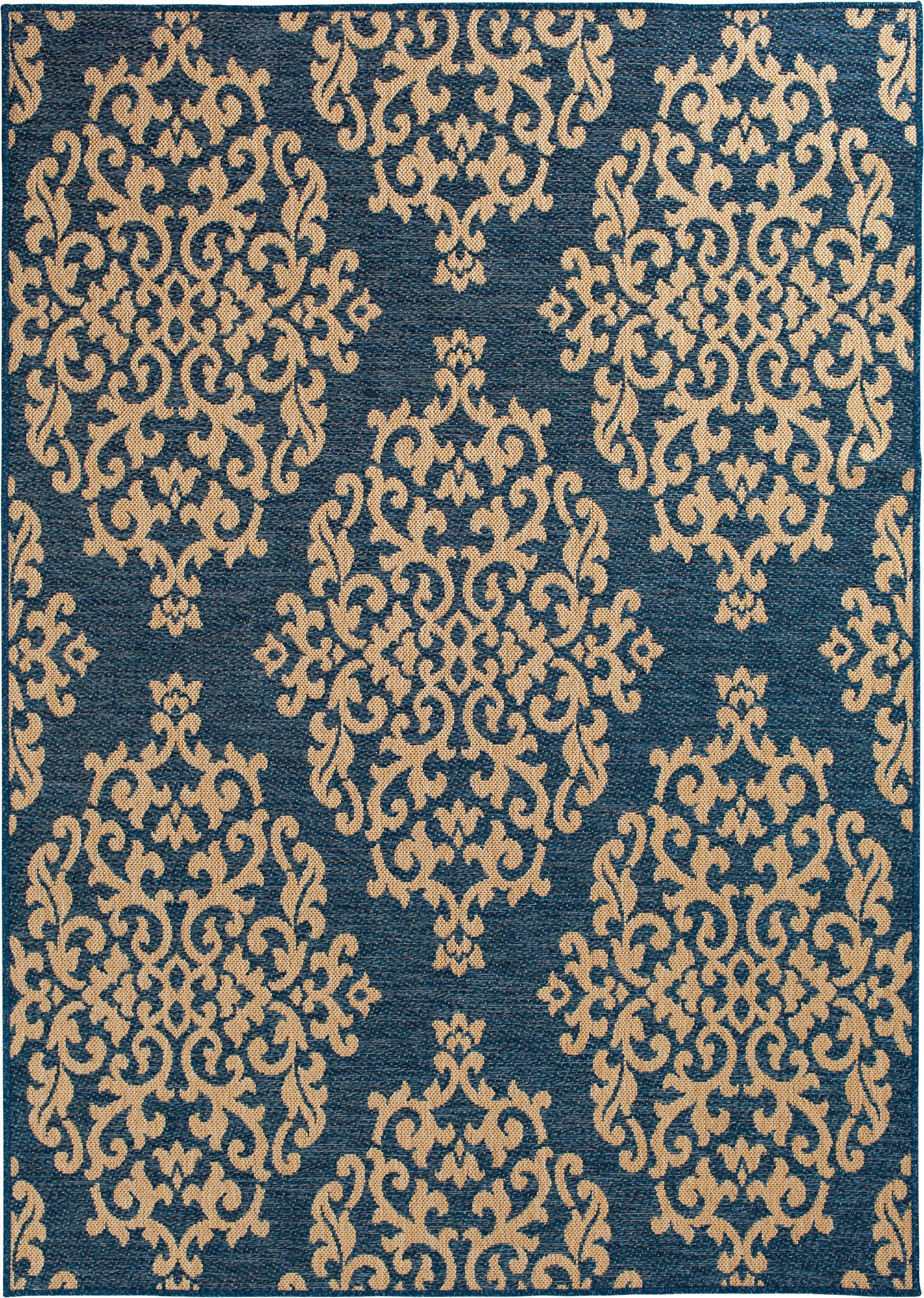 5 x 8 Medium Cobalt Blue and Beige Indoor-Outdoor Rug - Trisha Yearwood Gather-1