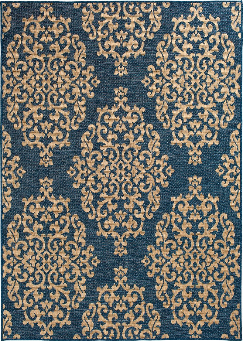 5 X 8 Medium Cobalt Blue And Beige Indoor Outdoor Rug Trisha
