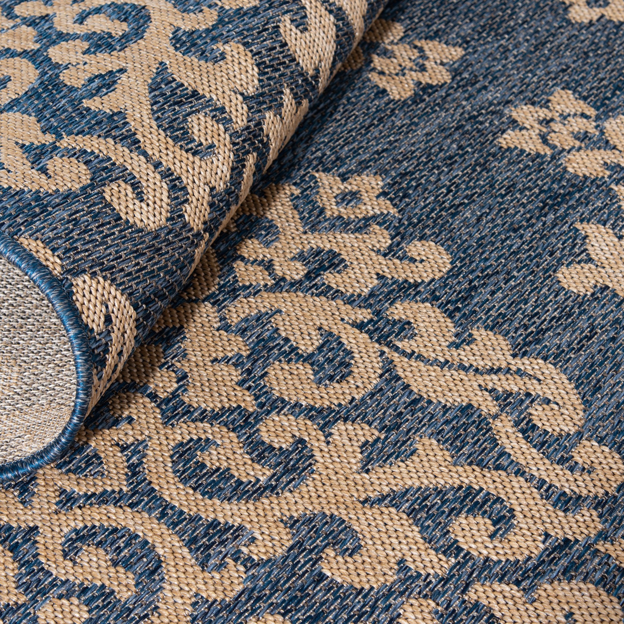 5 x 8 Medium Cobalt Blue and Beige Indoor-Outdoor Rug - Trisha Yearwood Gather-5