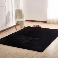 5 x 7 Medium Faux Fur Black Area Rug - Chinchilla