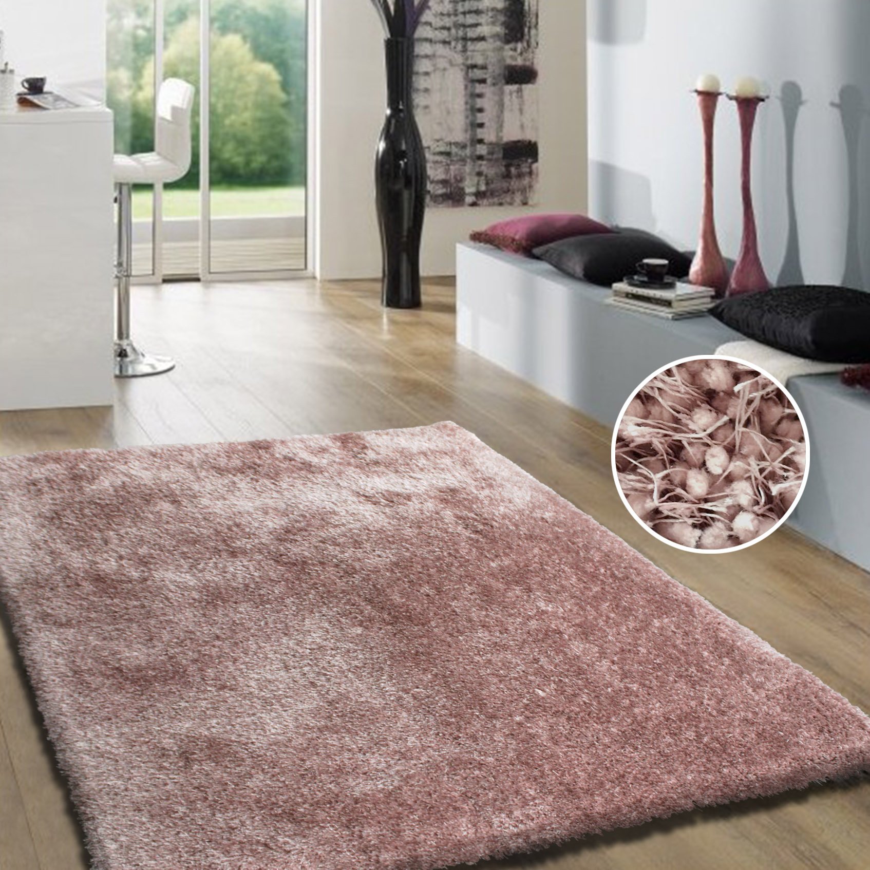 5 x 7 Medium Dusty Pink Shag Rug - Shaggy Viscose-1