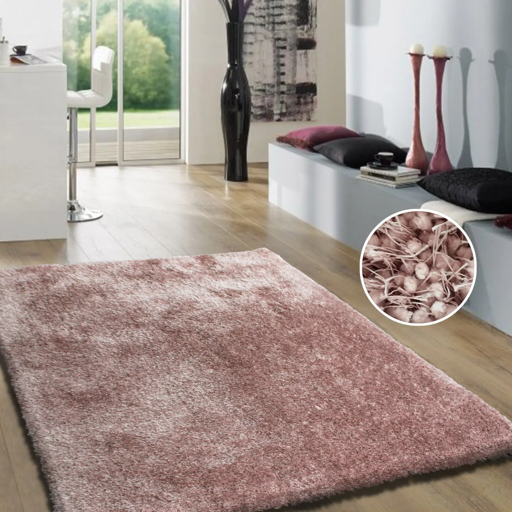 8 x 10 Large Dusty Pink Shag Rug - Shaggy Viscose-1