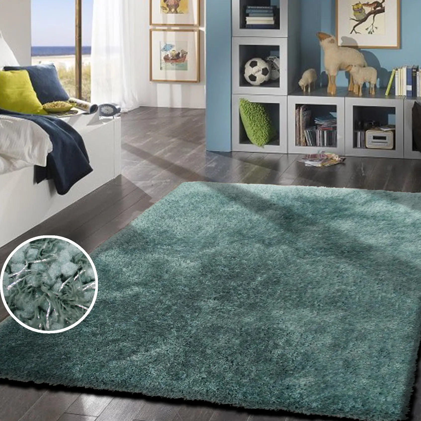 5 x 7 Medium Marine Blue Shag Rug - Shaggy Viscose-1