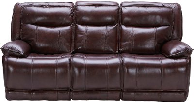 Bordeaux Burgundy Leather-Match Power Reclining Sofa - Triple-Play
